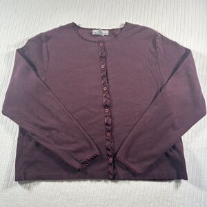 Eddie Bauer Women’s Large Ribbed Cardigan Burgundy Button Front Long Sleeve